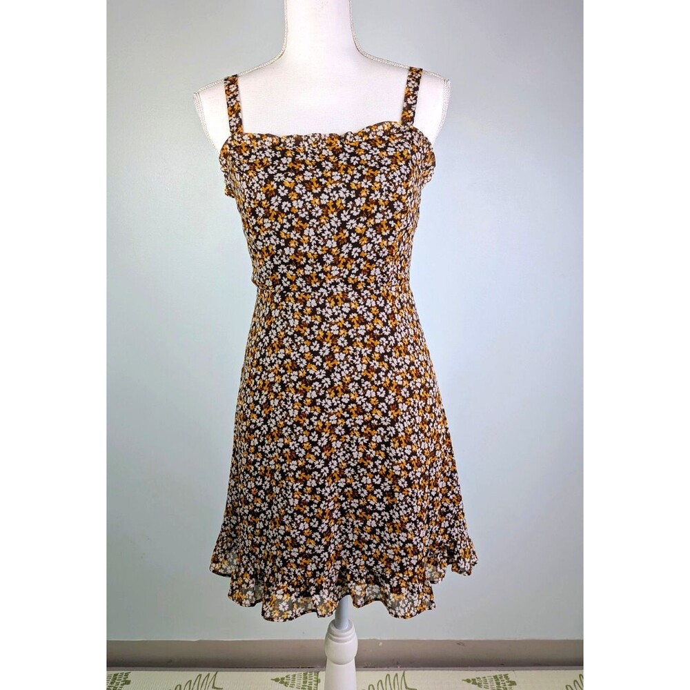 Lush Womens Small Brown Floral Slip Dress Fall Autumn Cottagecore Layering Mini